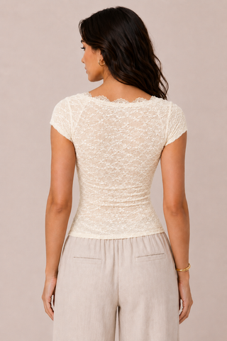 Take Me Back Lace Short Sleeve Henley T-Shirt