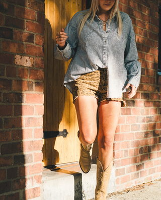 So Fine Leopard Denim Shorts
