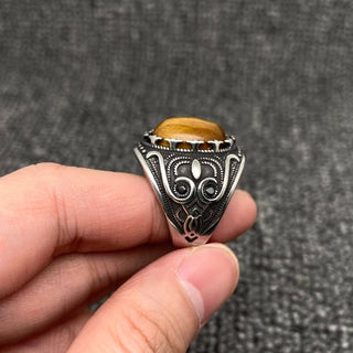 Tiger's Eye Stone Stainless Steel Biker Ring