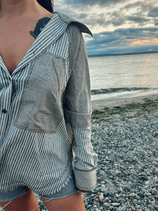 Life's A Breeze Button Down Ivory/Black