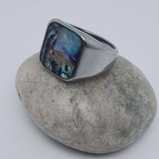 Inlaid Abalone Shell Stainless Steel Ring