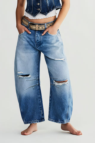 Easy Does It Distressed Barrel Jeans