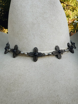 Twister Hat Band 1" Gun Metal Engraved Cross Black