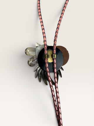 Pink Bedazzled Pendant with Mirror Bolo Tie