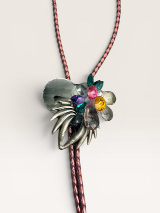 Pink Bedazzled Pendant with Mirror Bolo Tie