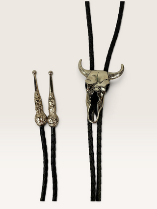 Silver Steer Skull Bolo Tie