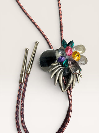 Pink Bedazzled Pendant with Mirror Bolo Tie