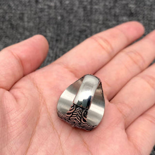 Black Agate Stainless Steel Carved Biker Ring