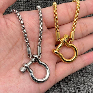 18K Gold Plated StainlessSteel Horseshoe Buckle Charm Necklace