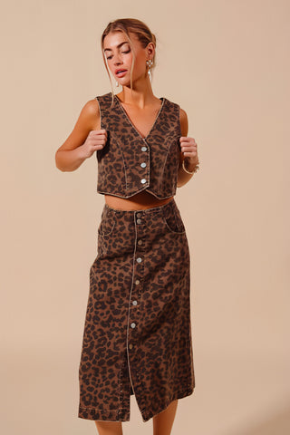 Break Hearts Denim Leopard Skirt