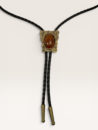 Vintage Brass and Carnelian Bezeled Bolo Tie