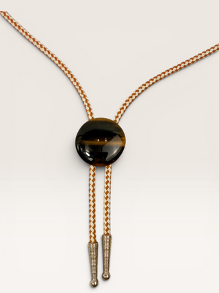 Tigers Eye Circle Pendant Bolo Tie