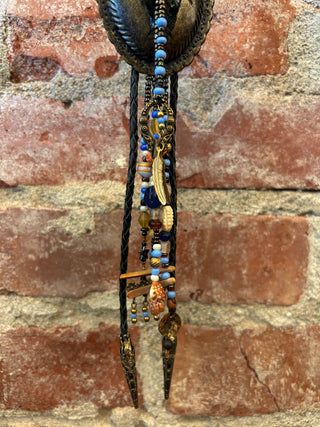 Obsidian Arrowhead Hand Beaded Bolo Tie