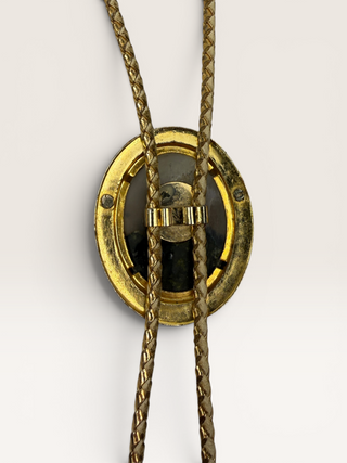 Vintage Moss Agate and Brass Bezel Bolo Tie