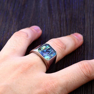 Inlaid Abalone Shell Stainless Steel Ring