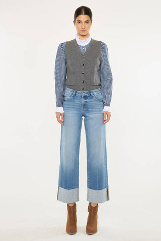 Kenny Mid Rise Cropped Wide Leg Jeans