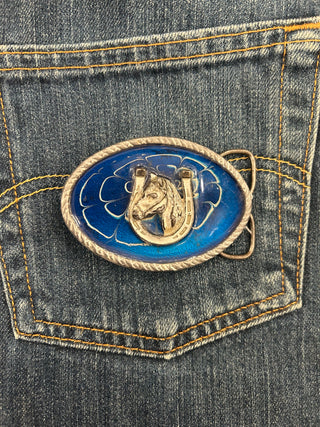 Blue Horse And Shoe Belt Buckle