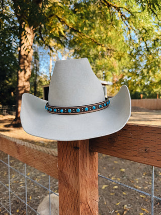 Genuine Leather Hat Band With Turquoise Stones