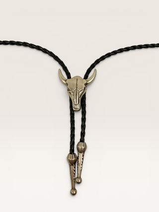 Vintage Silver Bull Skull Bolo Tie
