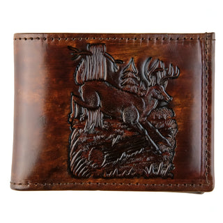 Antique Finish Deer Slim Billfold Wallet