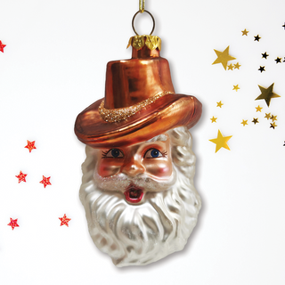 Western Cowboy Santa Vintage Frontier Glass Ornament