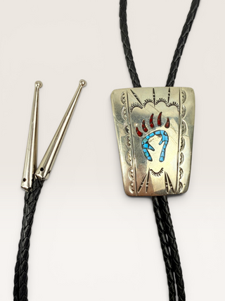 Silver Turquoise Bear Paw Bolo Tie