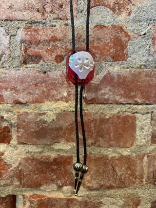 Red Daisy Ornamental Bolo Tie