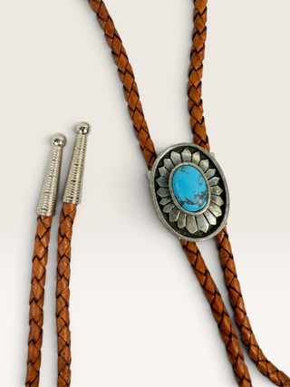 Metal Sunburst and Turquoise Bolo Tie