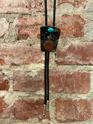 Freemasonry Black Agate Penny Bolo Tie