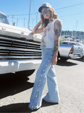 Stevie Wide Leg Mid Rise Denim