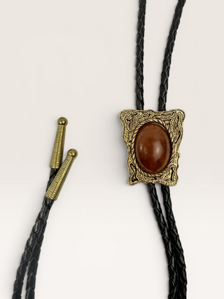 Vintage Brass and Carnelian Bezeled Bolo Tie