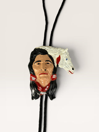 Hand painted Native Man and Horse Bolo Tie