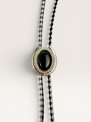 Petrified Wood Silver Horse Shoe Bolo Tie