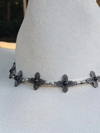 Twister Hat Band 1" Gun Metal Engraved Cross Black