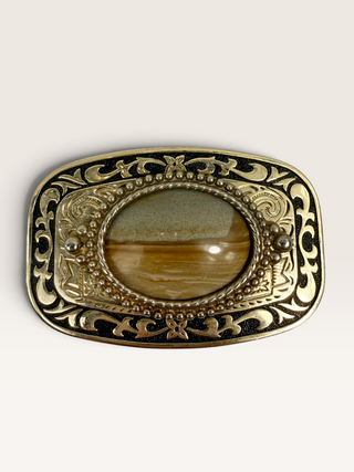 Vintage Brass Landscape Jasper Belt Buckle
