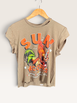 Sun Records Distressed Chop Shop Crop Top T-Shirt