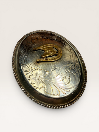 Vintage Silver and Brass Horse Head and Shoe Belt Buckle