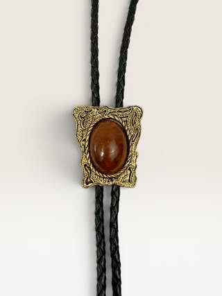 Vintage Brass and Carnelian Bezeled Bolo Tie