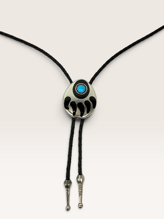 Silver Turquoise Bear Paw Bolo Tie