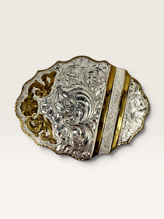 Vintage Crumrine Silver Plated Floral Scroll Belt Buckle