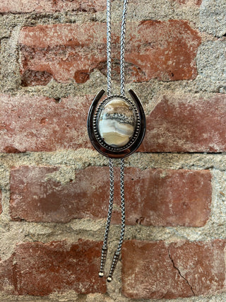 Banded Agate Horseshoe Pendant Bolo Tie