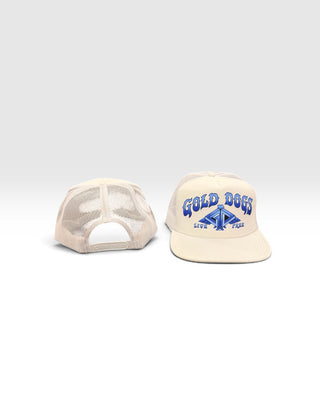 Gold Dogs Live Free White/Blue Gradient Flat Brim Trucker Hat