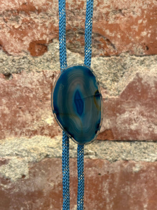 Blue Agate Slice Bolo Tie