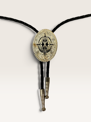 Silver and Black Oval Bolo Tie