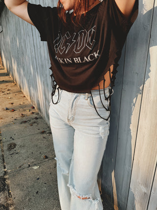 AC/DC Back in Black Cropped Chop Shop Side Distressing