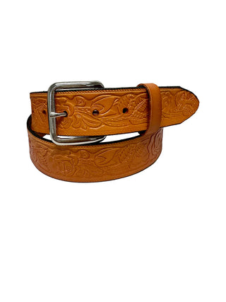 Saddle Tan Western Roses Leather 1 1/2" Belt