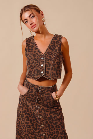 Break Hearts Leopard Denim Vest