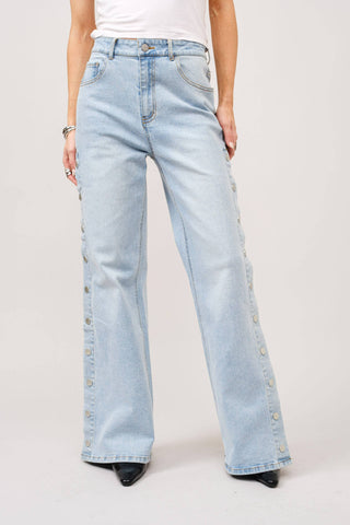 Stevie Wide Leg Mid Rise Denim