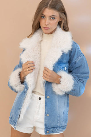 Big Sky Country Faux Fur Collar Denim Jacket