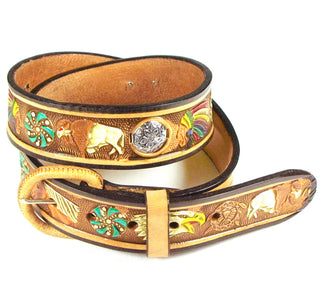 Aztec Motif Tooled Leather Belt